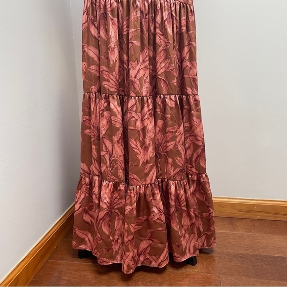 Significant Other- Copper Brown Floral Printed Cut Out Maxi Sollar Dress Size 4 - Picture 10 of 12